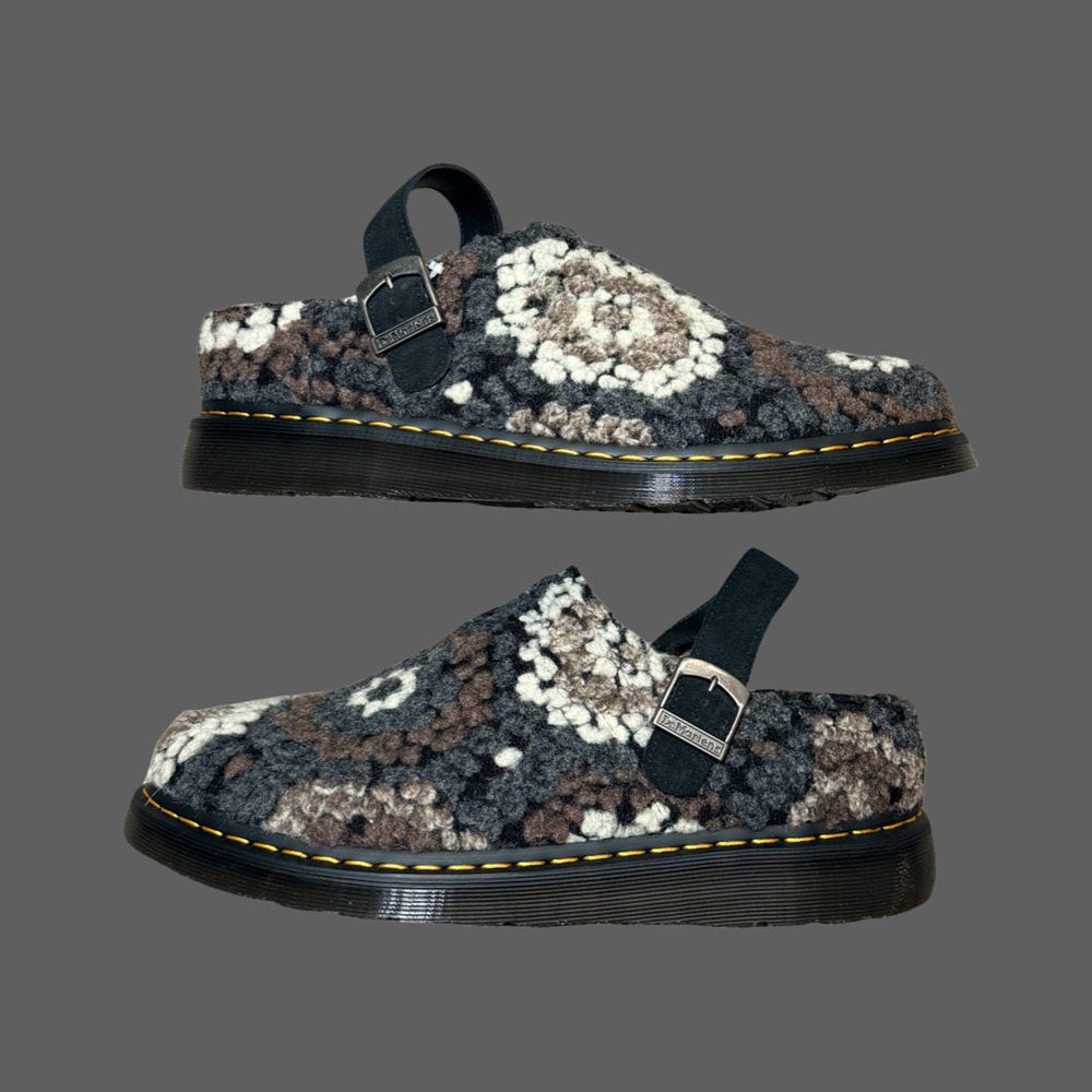 Dr. Martens Isham Crochet Wool & Suede Mules Black USM 10 NWOB